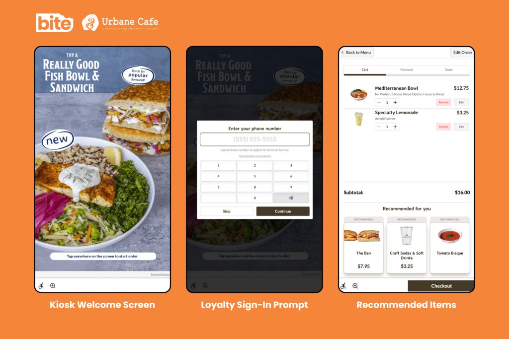 Graphic of Urbane Cafe Kiosk Screens from Bite